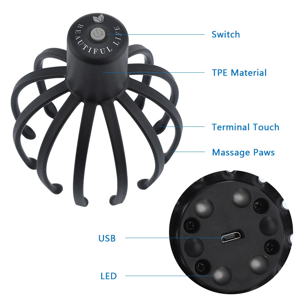 Electric Head Massager with Three Gears 12 TPE Massage Claws Head Massage Device USB Rechargeable - Supersell