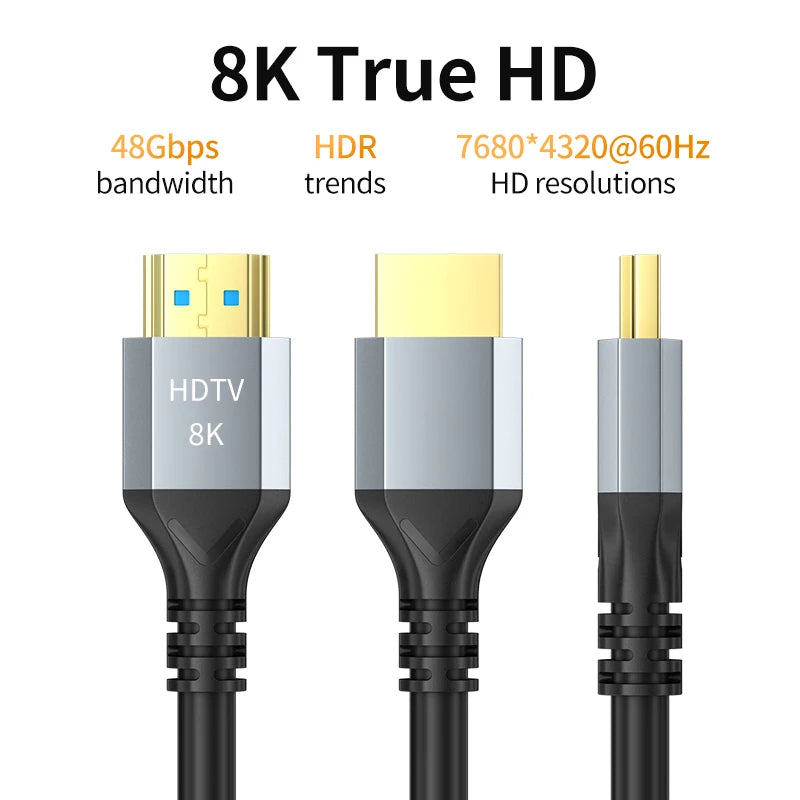 8K HDMI 2.1 Cable 4K@120Hz 8K@60Hz 48Gbps EARC ARC HDCP Ultra High Speed HDR For RTX Video Cable PC Laptop Projector HD TV PS5 - Supersell