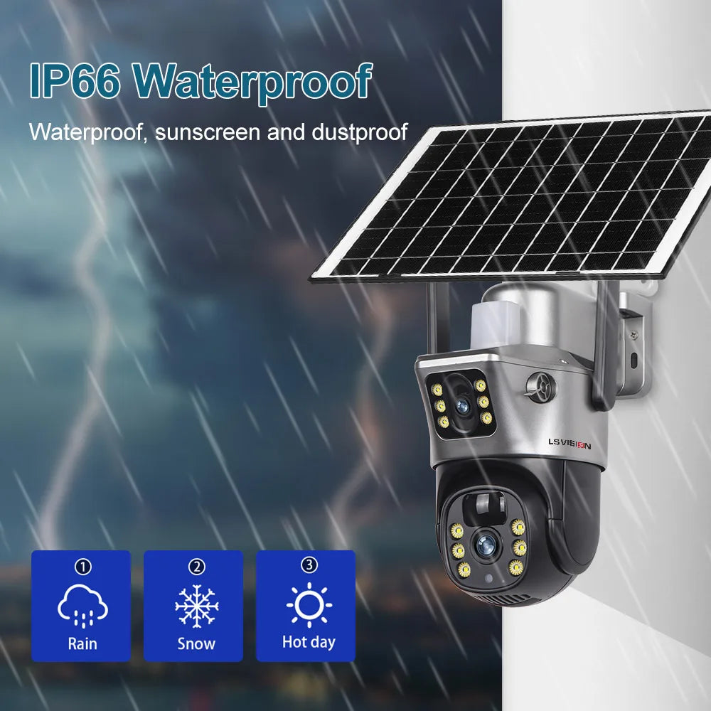 LS VISION 8MP 4G SIM Card Dual Screen Solar Camera Outdoor 4K WiFi PTZ Dual Lens Human Auto Tracking Waterproof Security Cameras - Supersell