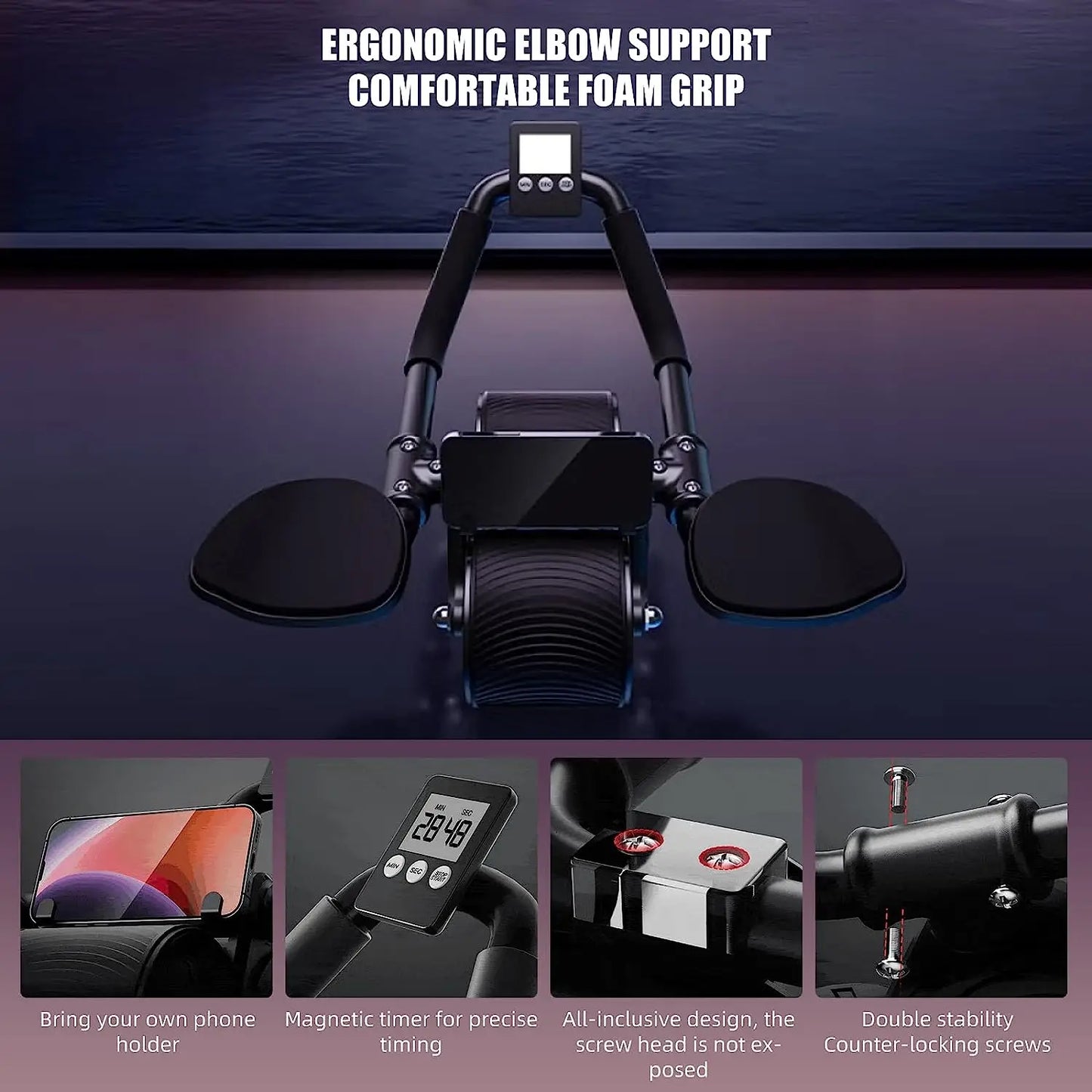 Elbow Support Automatic Rebound Abdominal Wheel Core Muscle Ab Trainer with Counter Display Fitness Exercise Roller Wheel - Supersell 