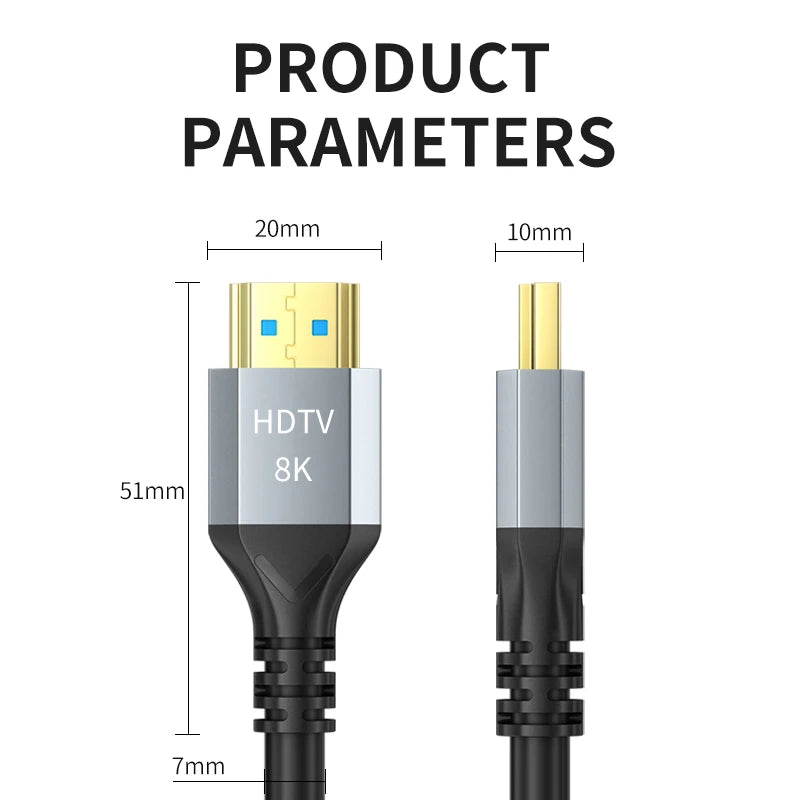 8K HDMI 2.1 Cable 4K@120Hz 8K@60Hz 48Gbps EARC ARC HDCP Ultra High Speed HDR For RTX Video Cable PC Laptop Projector HD TV PS5 - Supersell