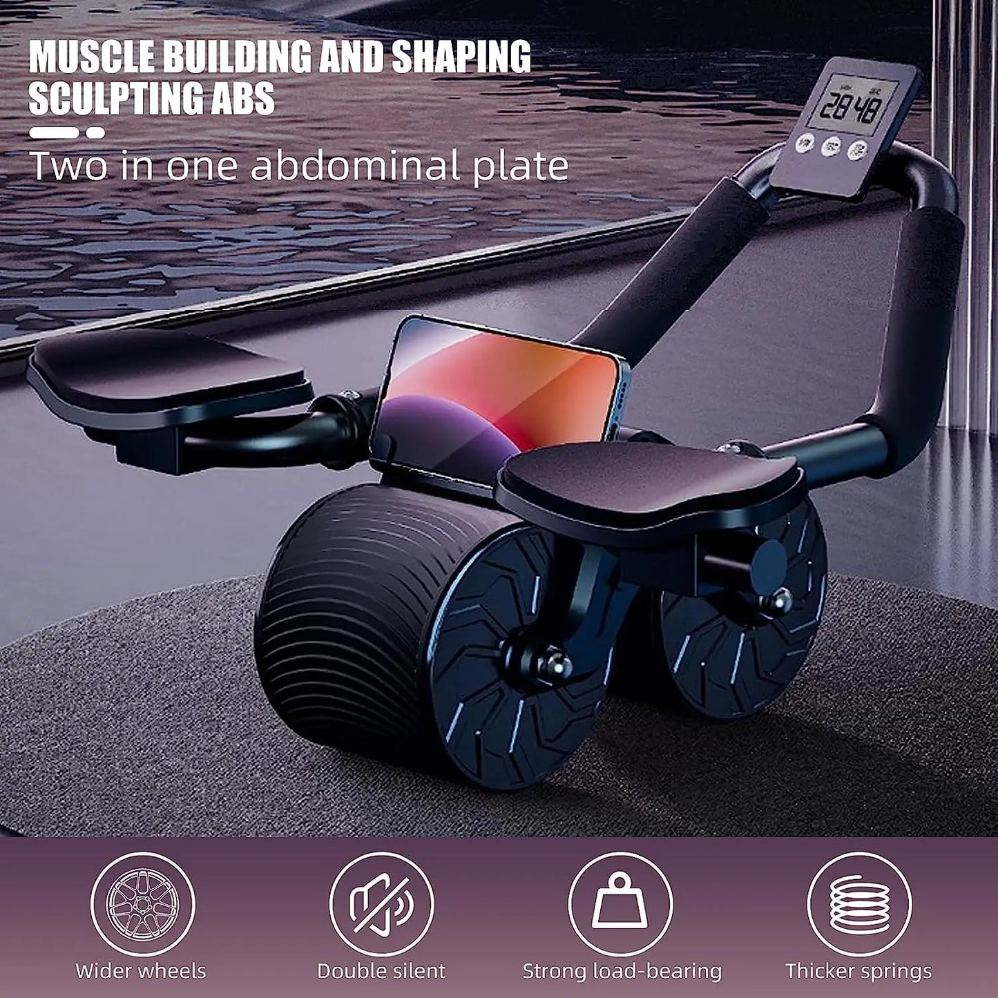 Elbow Support Automatic Rebound Abdominal Wheel Core Muscle Ab Trainer with Counter Display Fitness Exercise Roller Wheel - Supersell 