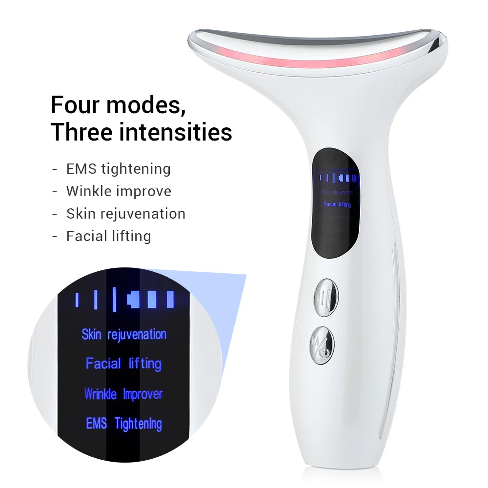 Neck Beauty Device EMS Micro-current Three-color Light Firming and Rejuvenating Skin Ion Importer Facial Lifting for Neck Lines - Supersell