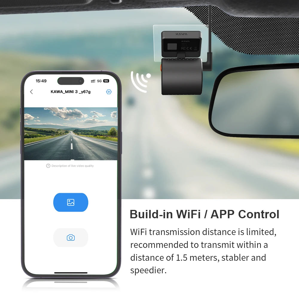 2K Mini Dash Camera for Car DVR Dash Cam KAWA MINI 3 Video Recorder Emergency Voice Control Night Vision Wi-Fi APP Monitor WDR - Supersell