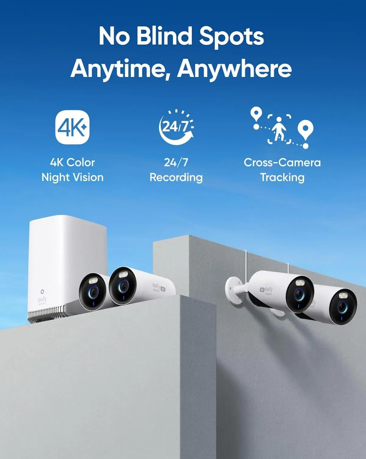 eufy Security eufyCam E330 (Pro) 4K Outdoor Security Camera System 24/7 Recording Plug-in Wi-Fi NVR Face Recognition AI - Supersell