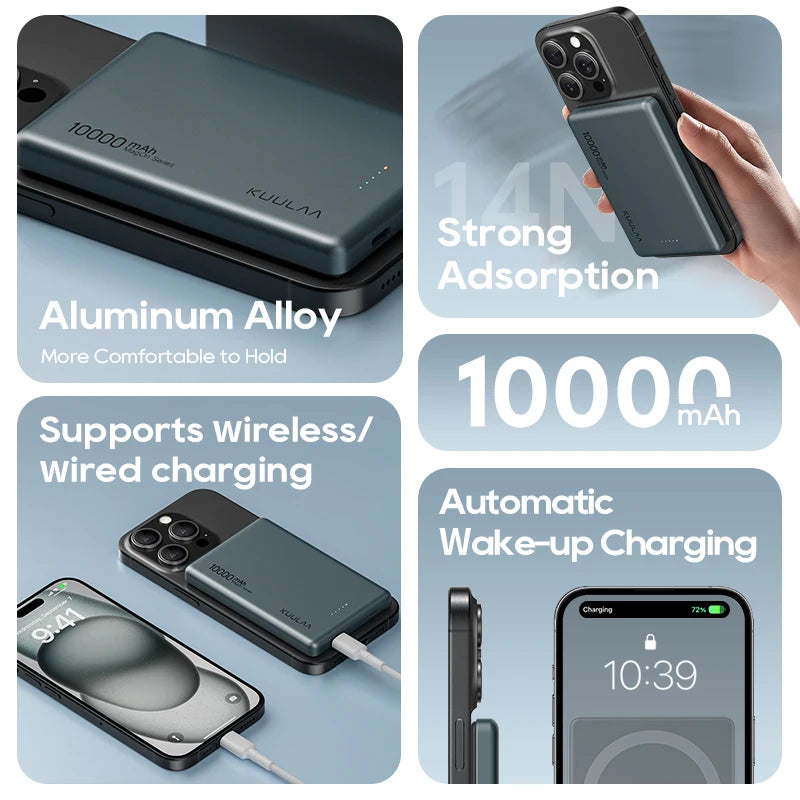 KUULAA Power Bank 10000mAh Mini Magnetic Wireless Fast Charge Auto-Wake for smart phones MagSafe PowerBank - Supersell