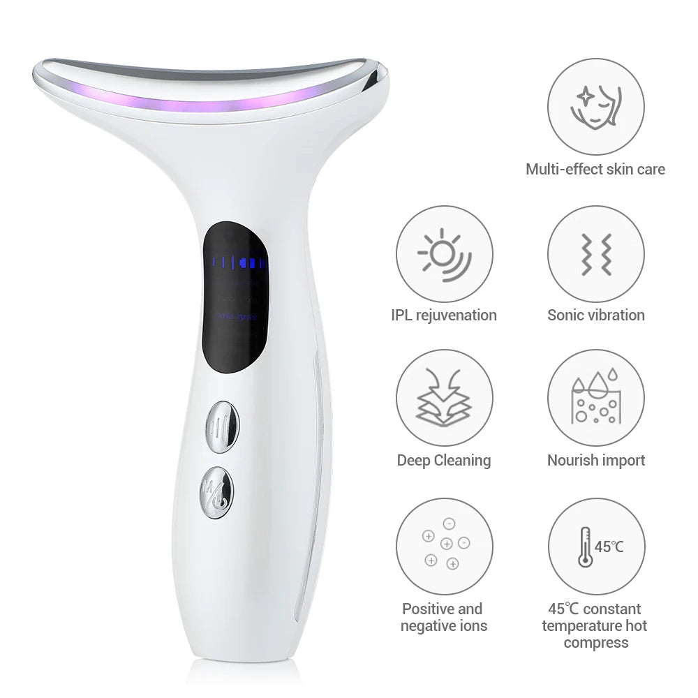 Neck Beauty Device EMS Micro-current Three-color Light Firming and Rejuvenating Skin Ion Importer Facial Lifting for Neck Lines - Supersell