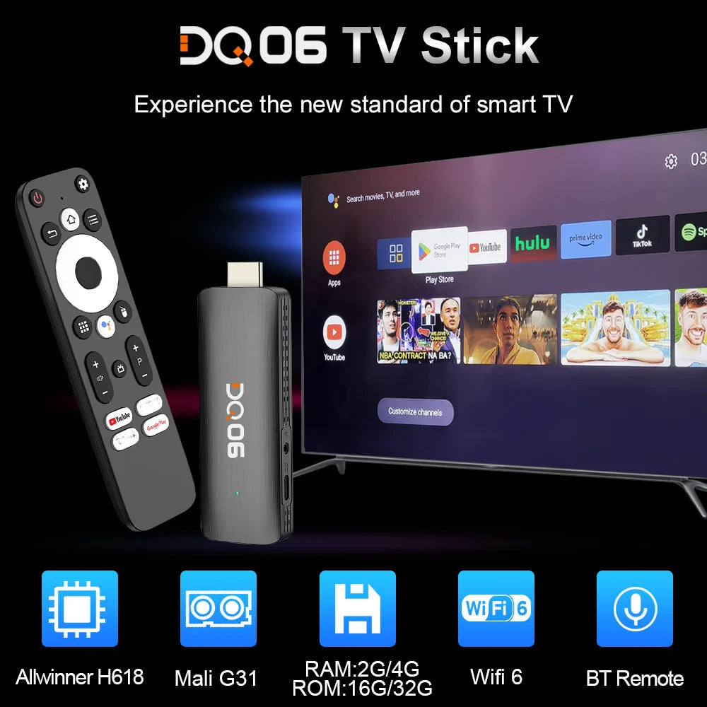 Mini TV Stick Android12 Allwinner DQ06 ATV H618 Quad Core Cortex A53 Support 8K Video 4K Wifi6 BT Remote Smart TV Box