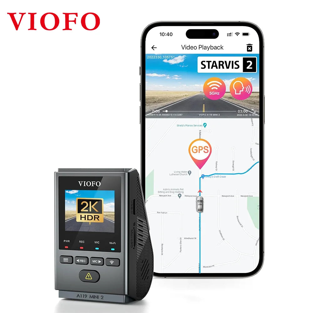 VIOFO A119MINI-2 Dash Cam 2K 60FPS Car DVRs Voice Control 5GHZ WI-FI and GPS Video Recorder for Cars Buffered Parking Mode - Supersell